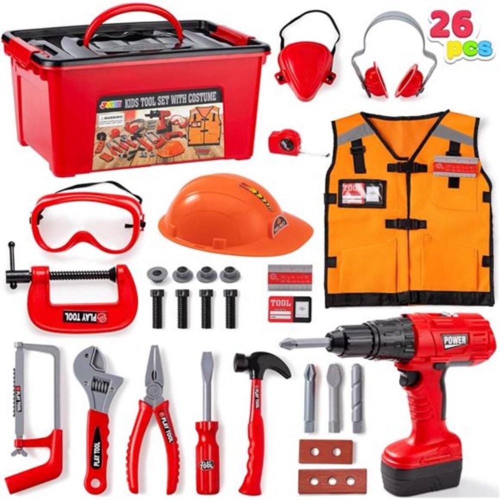 26Pcs Kid Tool Set,Pretend Play Toddler ToolToy with Construction Worker Costume